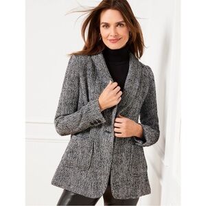 Talbots Wool Blend Herringbone Relaxed Blazer in Black White Size 12‎